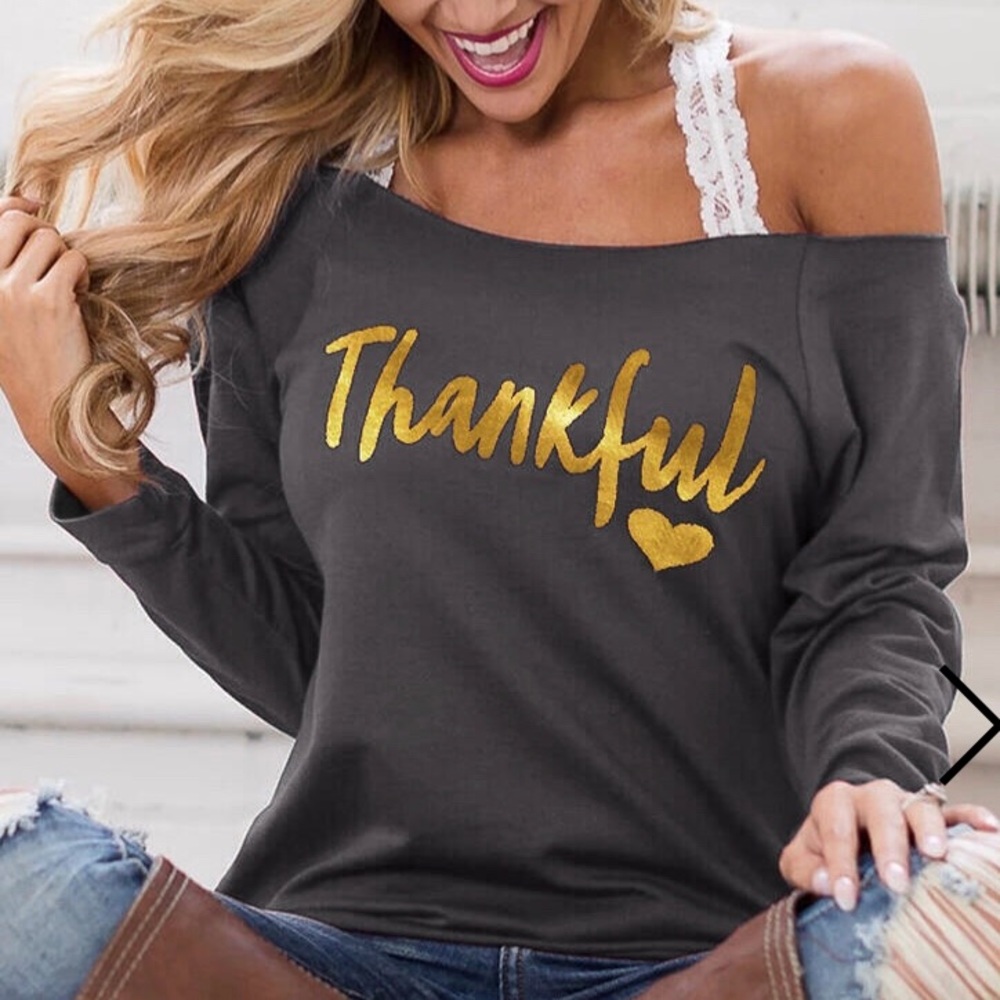 Thankful Heart Off Shoulder Blouse- Gray